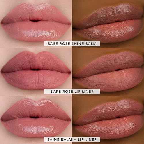 Jouer Bare Rose Lip Kit - Essential Lip Enhancer Shine Balm and Lip Liner Duo - Tinted Lip Balm - Jojoba Seed Oil and Maxi Lip - Valued at $46