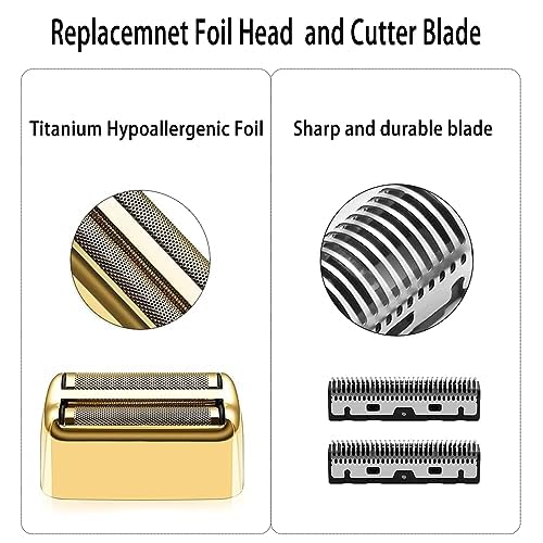 Replacement Shaver Foil and Cutter, Professional Replacement Shaver Foil Head Cutter Blade for BaBylissPRO Barberology FX Collection Metal Double Foil Shaver (Gold)