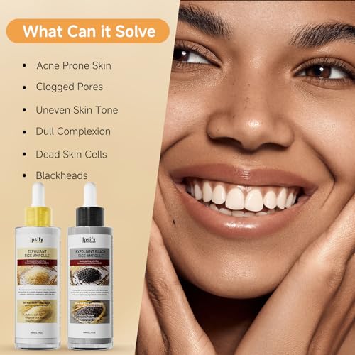 Peel Shot Glow Rice Ampoule Duo, Black and White Rice Exfoliant for Face and Body, Rice Exfoliator for Faces Dead Skin Cells Remover, Face Peel Shot Serum for Softens Cuticle (White+Black, 160ml)