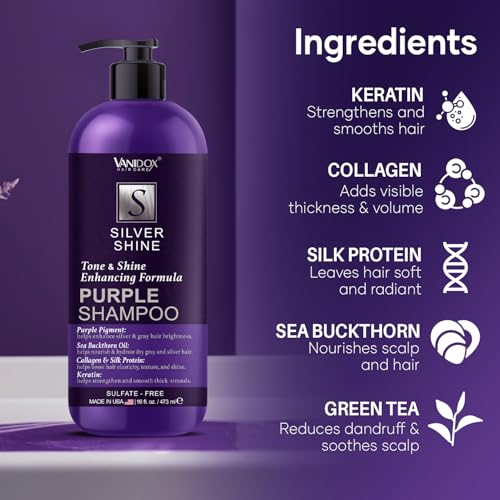 VANIDOX Purple Shampoo for Silver & Grey Hair, 16 fl oz