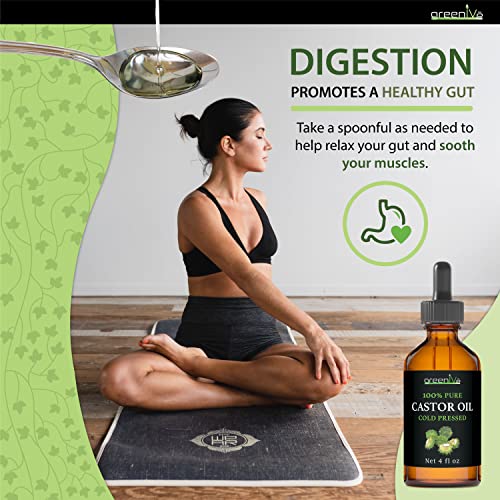 GreenIVe 100% Pure Castor Oil 4oz - Cold-Pressed Hair & Lash Growth