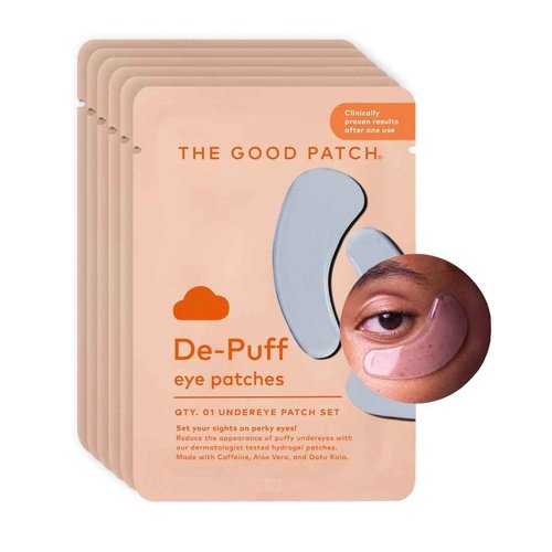 The Good Patch De-Puff Cooling Hydrogel Under Eye Patches for Puffy Eyes and Under Eye Bags, Made with Caffeine, Aloe Vera, Gotu Kola, Clinically Proven (6 Total Patch Sets)