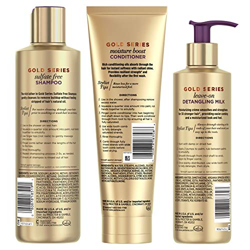 Pantene, Shampoo, Conditioner, and Detangling Milk Hair Treatment Kit, with Argan Oil, Sulfate Free, Pro-V Gold Series, for Natural and Curly Textured Hair