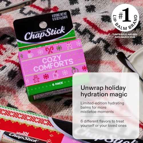 ChapStick Stocking Stuffers Cozy Comforts Lip Balm Holiday Gift Set, Moisturizing Daily Lip Care For Dry, Chapped Lips, Soothing Hydration, Limited Edition Cozy Flavors, 6 Pack Variety, 0.15 OZ EA