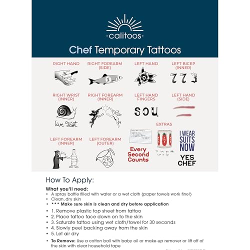 Cosplay Temporary Tattoos - Chef Inspired Design for Halloween, Costume Parties & Fan Conventions - MADE in USA - DOUBLE PACK!