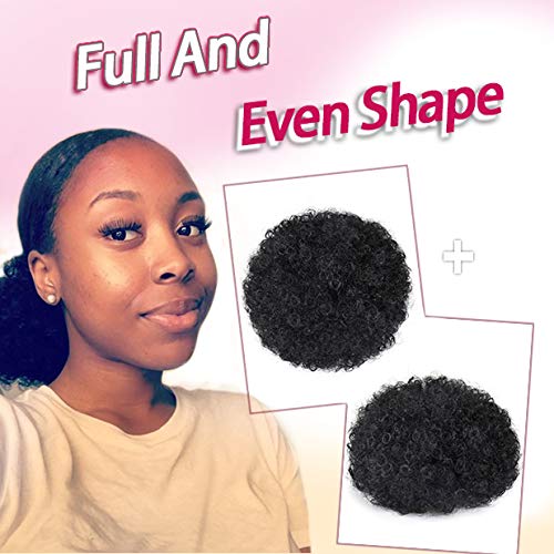 rosmile Afro Puff Clip On Synthetic Ponytail Extension for Black Women, 80gram 1B# Short Kinky Bun for Natural Hair