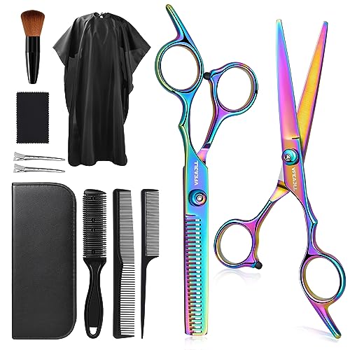 Hair Cutting Scissors Kits,11Pcs Professional Haircut Scissors Kit with Comb,Clips,Cape,New Craftsmanship Stainless Steel Hairdressing Thinning Shears Set for Barber,Salon,Home,Men,Women