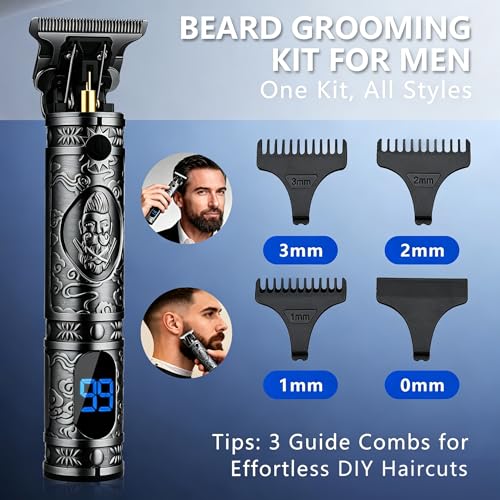 Saoilli 2 Pack Men's Beard Trimmers with Zero Gapped T-Blade, Quiet 8500 RPM, USB Charging