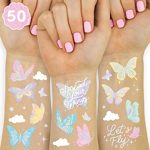 Pastel Butterfly Temporary Tattoos - 70 Foil Designs