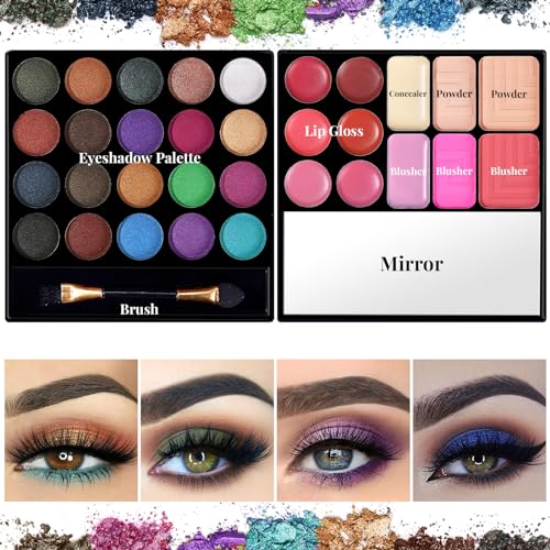 QiBest 32 Color Makeup Set with Brushes, Eyeliner & Lipsticks