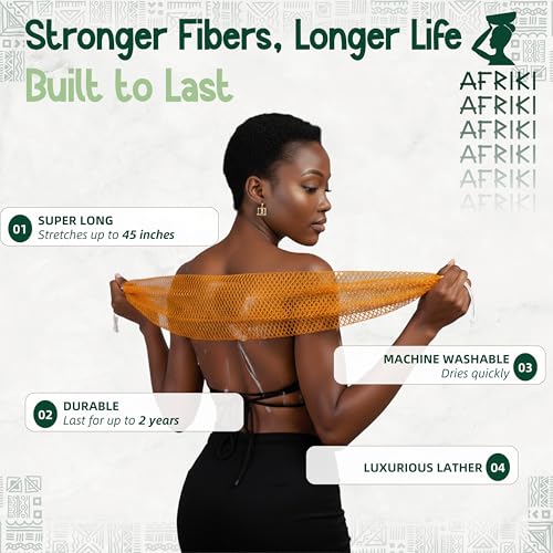 AFRIKI Forest Green African Net Sponge - Extra Long Exfoliating Body Scrubber