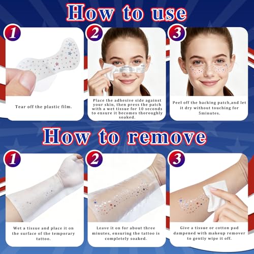 4th of July Star Glitter Freckles Face Tattoos - 8 Sheets