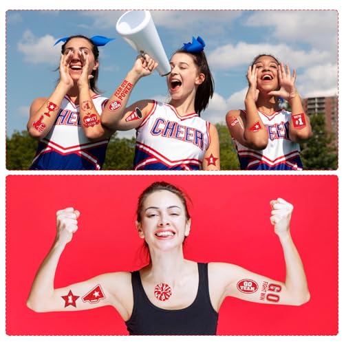 Red Team Spirit Temporary Tattoos - Gameza 138PCS Red Spirit Party Favors Decorations Supplies Glitter Team Spirit Tattoo Stickers for Cheerleading Teams Sports Games Classroom Spirit Week Rewards
