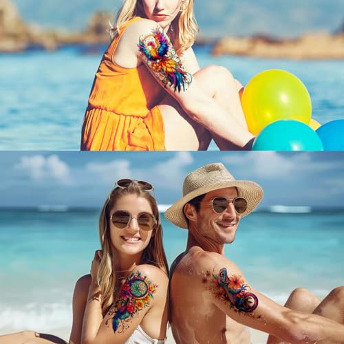 Boho Waterproof Temporary Tattoos for Women - 24pcs Vivid Art