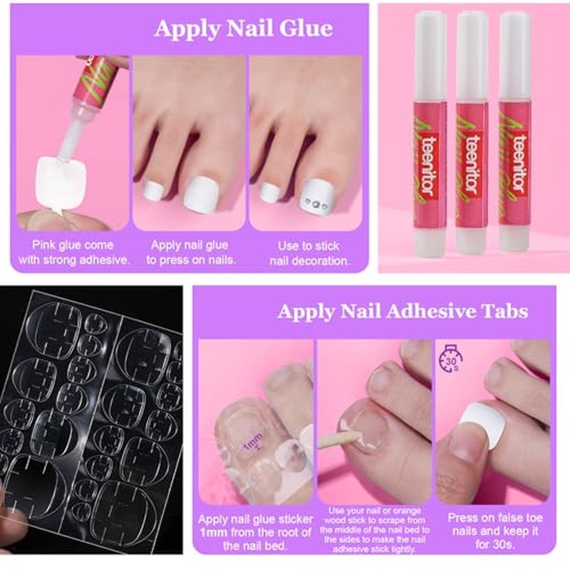Teenitor White Press On Toenails - 240pcs 15 Sizes