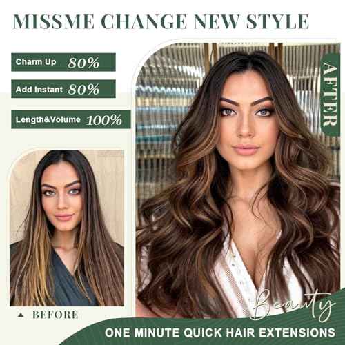 Missme Clip In Hair Extensions Real Human Hair,20in 120g 7pcs Balayage Dark Brown Mixed Chestnut Brown Invisible Straight Seamless Clip Ins Hair Extensions For Women