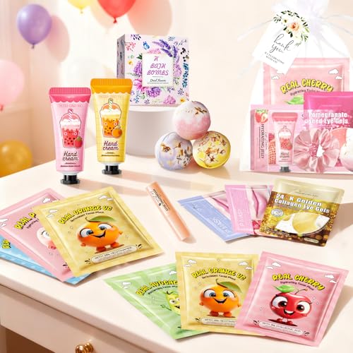 108 PCS Spa Party Supplies for Girls & Women, Spa Party Favors Include Face Masks Skincare, Hand Cream, Lip Balm, Under Eye Patches, Lip Mask and Foot Bath Bombs, Spa Birthday Sleepover Party Supplies