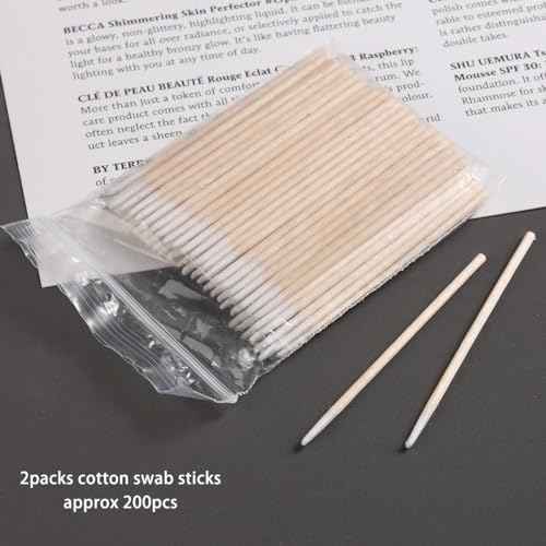 200PCS Precision Tip Cotton Swabs with Wooden Sticks, Pointed Tip Cotton Swabs for Nail Polish Touch Up, Disposable Makeup Applicators, Cotton Sticks for Makeup, Microblading Supplies