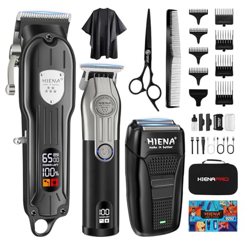 HIENA PRO Cordless Hair Clippers Set for Men with LED Display