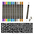 Temporary Tattoo Markers Skin Kit, 12 Pens + 72 Stencils