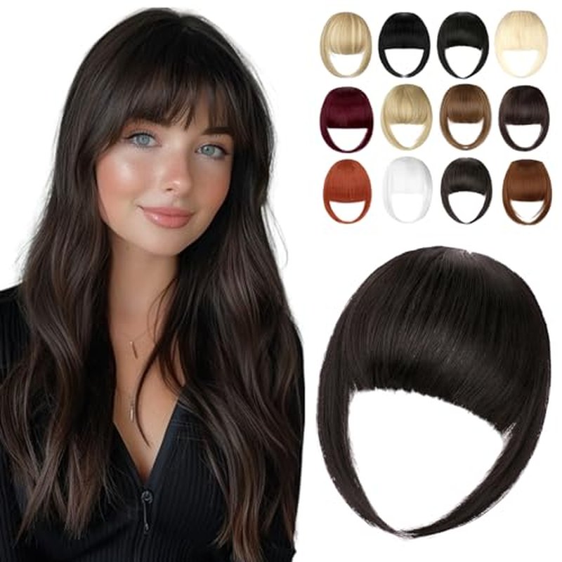 Clip-In French Bangs Hairpiece - Dark Brown Synthetic Fringe