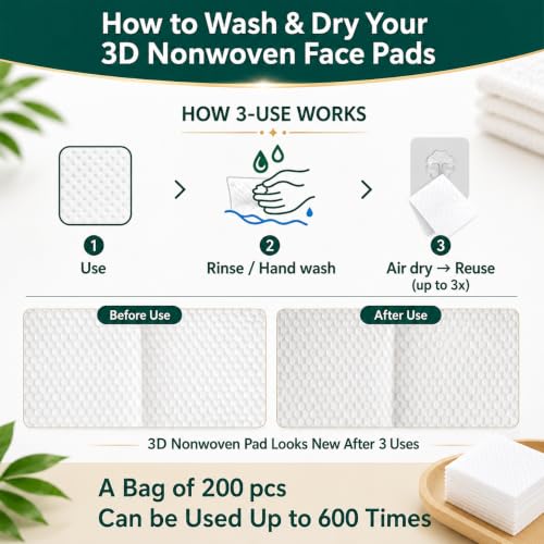 3-Use Disposable Nonwoven Cotton Face Pads - Extra Large (200 Ct)