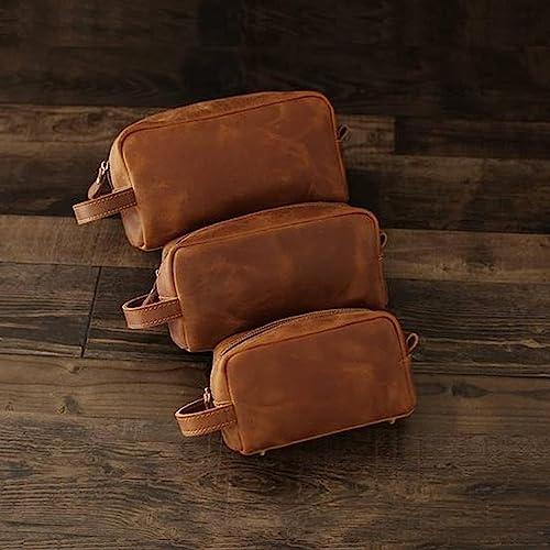 Toiletry Bag for Men or Women, Full Grain Leather Handcrafted Dopp Kit, Vintage Travel Leather Toiletry Travel Pouch, Large Cosmetic Bathroom Travel Shaving Bag, Fully Lined with Cotton Fabric