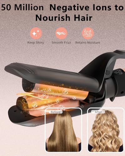 Aduarjo 5-in-1 Ceramic Curling Wand & Brush Set for Beach Waves