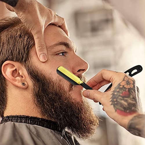 Professional Straight Edge Shaving Razor Barber Razors For Men + Single Blades, Men's Manual Shaver Salon Quality Cut Throat Shavette Navajas Para Barbero Matte Black, 11Pcs (Gold Plated Clip)