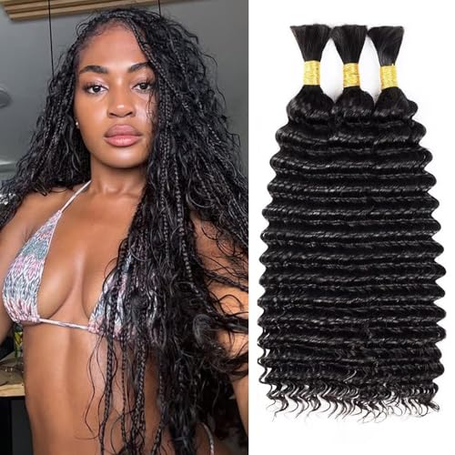 Human Braiding Hair for Boho Braids 16 Inch Deep Wave 3 Bundles