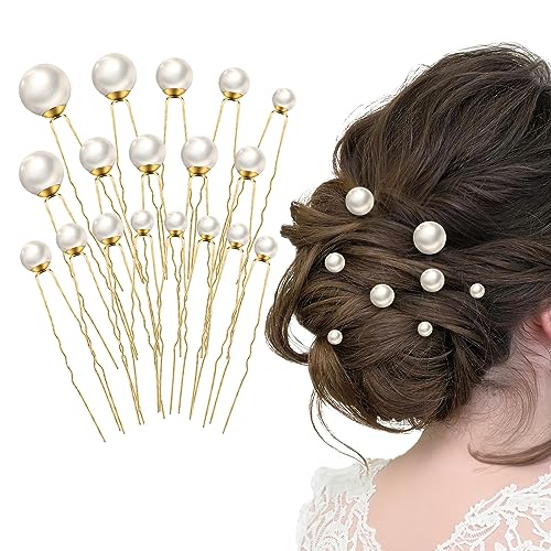 18 Pieces U-Shaped Pearl Hair Pins for Weddings in Gold