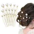 18 Pieces U-Shaped Pearl Hair Pins for Weddings in Gold