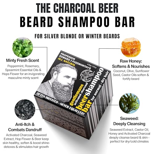 Professor Fuzzworthy's Gentlemans Activated Charcoal & Beer Hair SHAMPOO Bar for Men - All Natural for Normal, Dry, Oily Hair - 4.2 oz