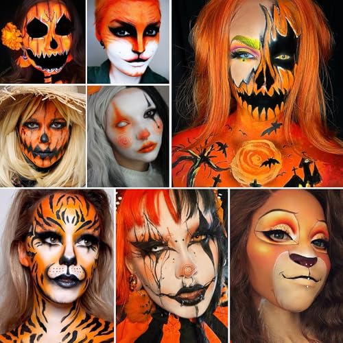 Black Orange Yellow Face Paint Kit - 10pc Halloween Makeup Set