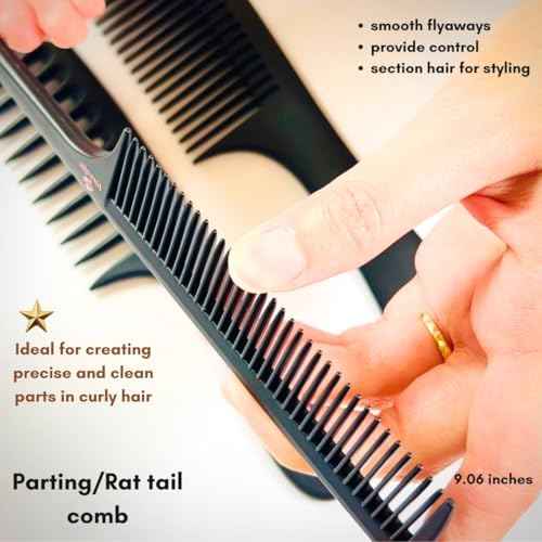 VIVEDGE| Curly Hair Comb Set | Carbon Fiber Detangler Wide Tooth Parting Combs anti static frizz-free with Premium Acccessories for Styling | Gift set for loved ones (Black-Pink)