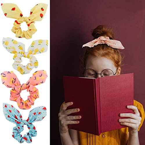 20 Pack Scrunchies for Thick Hair: Cute Ribbon Hair Ties with Fruit Bows for Girls and Women, Ponytail Holders Hair Accessories