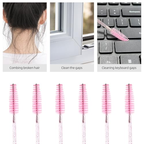 Tbestmax 1200 Disposable Mascara Wands Eyelash Brush Spoolies for Eyebrow Eye Lash Extension, Makeup Brushes Applicators Kits - Pink