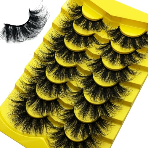 Anforlin 25mm D Curle Thick Volume 8D Wispy Mink False Strip Eyelashes , Easy to Apply & Remove, Cruelty Free - Set of 7