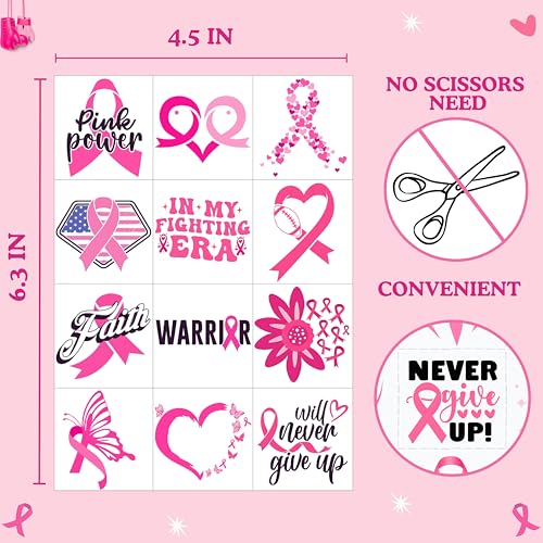 72 Breast Cancer Awareness Temporary Tattoos, Pink Stickers