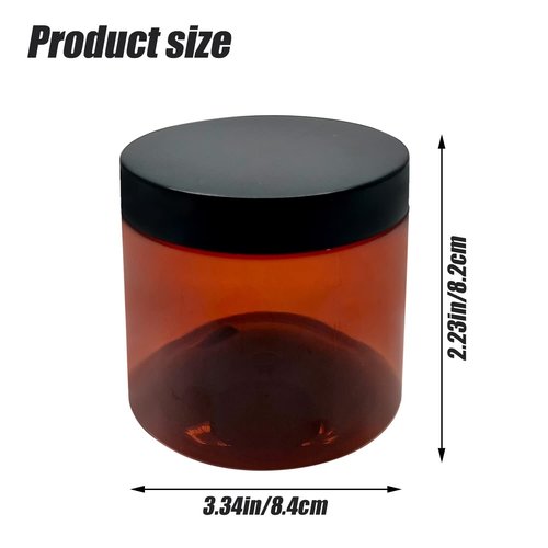 12 oz Amber Plastic Cosmetic Jars Leak Proof Container with Black Lid for Cream, Lotion, Powder, ointment, Beauty Products etc, 6 Pcs.
