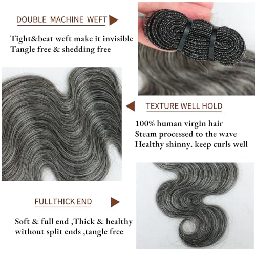 SIYUSI 12-Inch Salt and Pepper Body Wave Human Hair Bundle