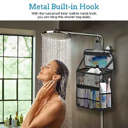 Boczif Shower Bag Mesh Caddy, Toiletry Bags for Travel, Bathroom, Gym, Camp Women Men, Shower Organizer Tote Bag for College Dorm Students Girls Boys, Portable Quick Dry and with Metal Hook