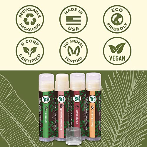 Vegan Lip Balm by Earth’s Daughter, Beeswax Free Lip Balm, Natural, Organic Flavors - 4 Pack of Assorted Flavors, Plant Based Vegan Chapstick, Lip Moisturizer