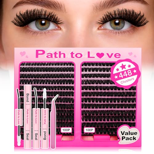 448pcs Cluster Lashes Kit 100D Volume with Bond & Tweezers