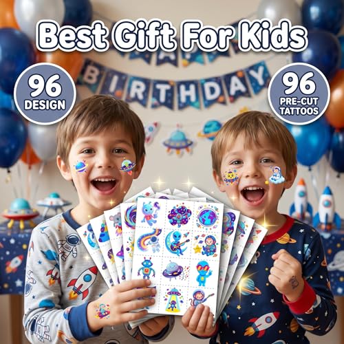 96 PCS Space Alien Temporary Tattoos for Kids - 8 Sheets
