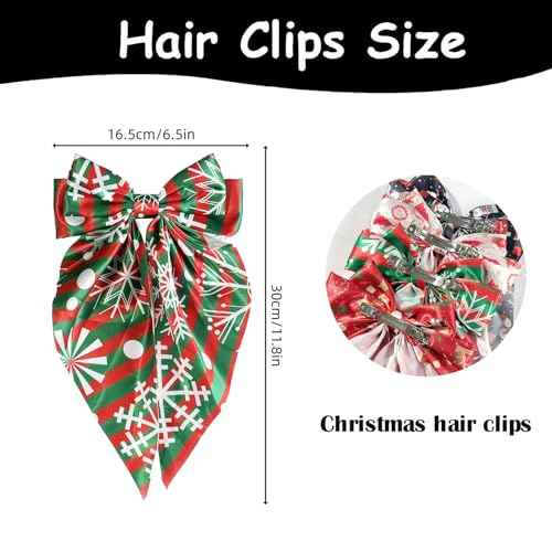 Christmas Silky Satin Hair Bows for Women,Big Ribbon Bow Hair Clips for Girls, Oversized Long Tail Hair Barrettes Cute Hair Accessories
