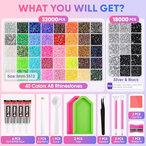 NEOACT 50000 Pcs Bedazzling Rhinestones Kit with B7000 Glue