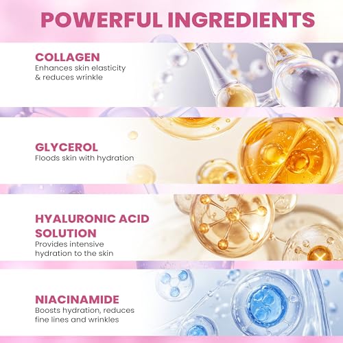 Collagen Glow Up Mask 2.0, Bio Collagen Face Mask for Firming Skin, Deep Hydration, Wrinkle & Pore Reduction(4 Count (Pack of 1))