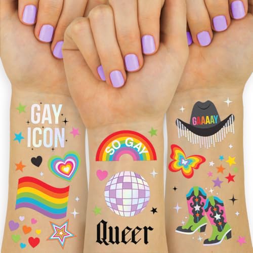 52 Iridescent Pride Temporary Tattoos with Rainbow Designs