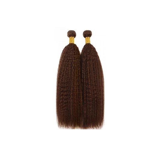 Dark Brown Kinky Straight Human Hair Bundles #4 Yaki Human Hair Bundles 26 26 inch Chocolate Brown Human Hair 2 Bundles Color #4 Brown Bundles